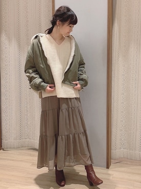 「Vネック」｜「アイテム（ブルゾン）」を使った、satomikamoさん（レディース・162cm）の冬コーディネート