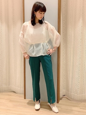 「シア―ブラウス」｜「アイテム（その他）」を使った、satomikamoさん（レディース・162cm）の春コーディネート