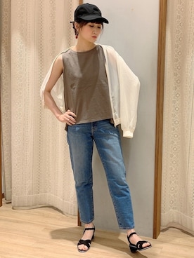 「テーパードデニム」｜「アイテム（ブルゾン）」を使った、satomikamoさん（レディース・162cm）の春コーディネート