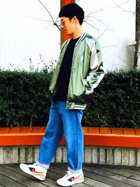 「ロールアップ」｜「アイテム（スタジャン）」を使った、かかしさん（メンズ・170cm）の冬コーディネート