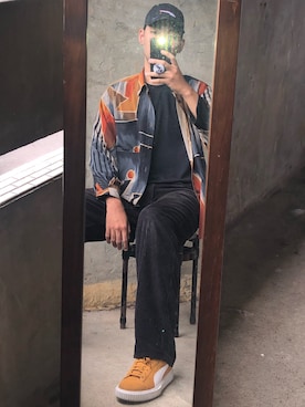 「ADER error」｜「アイテム（キャップ）」を使った、Bo Han Huangさん（メンズ・187cm）の春コーディネート
