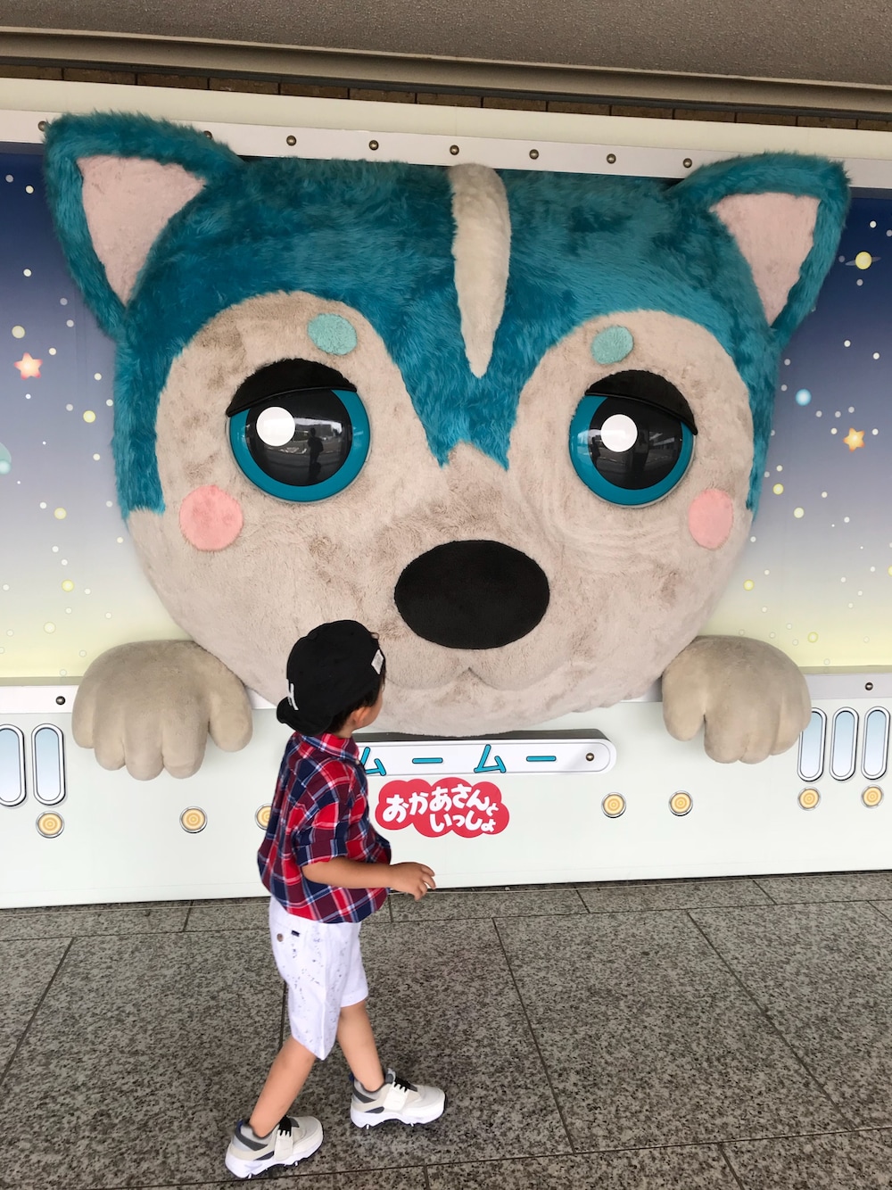 「おかあさんといっしょ、3歳、長男、年少」｜「petit mainのアルファベットモチーフロゴキャップ（キャップ、ブラック系）」を使った、ponta2014さん（キッズ・90cm）の夏コーディネートの1枚目の写真