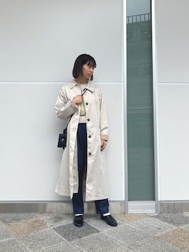 「POU DOU DOU（プードゥドゥ）のアイテム（ステンカラーコート）」を使った、fujimotoさん（レディース・153cm）の春コーディネート