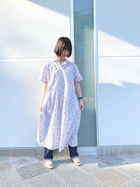 「小花柄ワンピース」｜「アイテム（パンツ）」を使った、fujimotoさん（レディース・153cm）の夏コーディネート