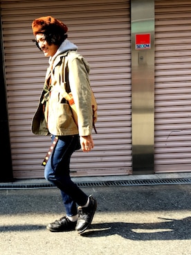 「アイテム（カバーオール、グリーン系）」を使った、164164さん（メンズ・170cm）の秋コーディネート