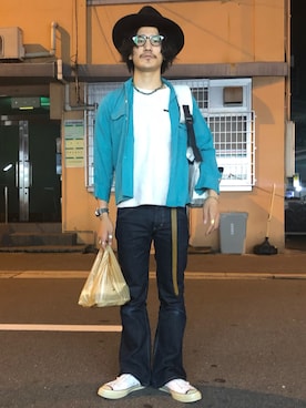 「MOSCOT（モスコット）のアイテム（メガネ）」を使った、164164さん（メンズ・170cm）の夏コーディネート