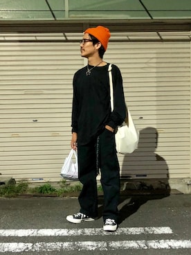 「アイテム（Tシャツ/カットソー、ブラック系）」を使った、164164さん（メンズ・170cm）の秋コーディネート