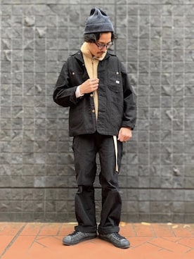 「アイテム（カバーオール、ブラック系）」を使った、164164さん（メンズ・170cm）の冬コーディネート
