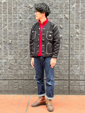 「Lee（リー）のアイテム（ノーカラージャケット）」を使った、164164さん（メンズ・170cm）の冬コーディネート