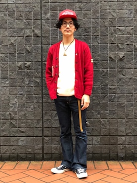 「VINTAGE（ヴィンテージ）のアイテム（カーディガン/ボレロ）」を使った、164164さん（メンズ・170cm）の冬コーディネート