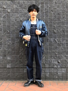 「アイテム（サロペット/オーバーオール）」を使った、164164さん（メンズ・170cm）の春コーディネート