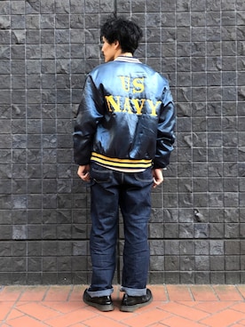 「アイテム（スタジャン）」を使った、164164さん（メンズ・170cm）の春コーディネート