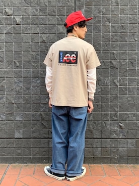 「バックプリント」｜「アイテム（デニムパンツ）」を使った、164164さん（メンズ・170cm）の春コーディネート