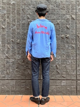 「バックプリント」｜「アイテム（デニムパンツ）」を使った、164164さん（メンズ・170cm）の夏コーディネート