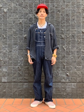 「スリッポン」｜「アイテム（オールインワン・サロペット）」を使った、164164さん（メンズ・170cm）の夏コーディネート