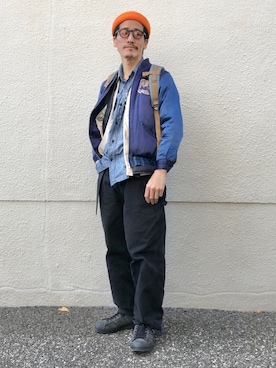 「HOUSTON（ヒューストン）のアイテム（その他アウター）」を使った、164164さん（メンズ・170cm）の冬コーディネート