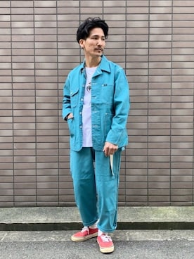 「アイテム（チノパンツ、ブルー系）」を使った、164164さん（メンズ・170cm）の春コーディネート