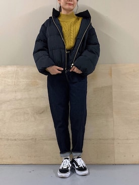 「ケーブルニット」｜「アイテム（その他アウター）」を使った、ゆなすんさん（レディース・158cm）の秋コーディネート