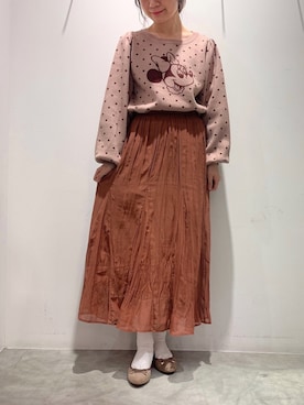 「earth music&ecology（アースミュージックアンドエコロジー）のシアーワッシャースカート　＊（スカート）」を使った、ゆなすんさん（レディース・158cm）の秋コーディネート