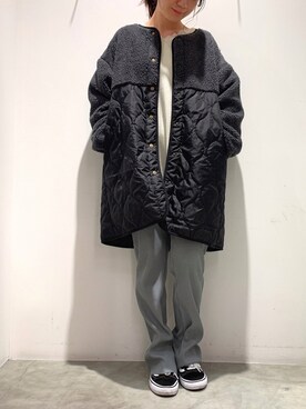 「earth music&ecology（アースミュージックアンドエコロジー）の理想のオーガニックコットンニット(チュニック丈)　＊（ニット/セーター）」を使った、ゆなすんさん（レディース・158cm）の秋コーディネート