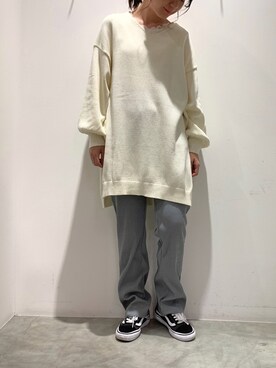 「earth music&ecology（アースミュージックアンドエコロジー）の理想のオーガニックコットンニット(チュニック丈)　＊（ニット/セーター）」を使った、ゆなすんさん（レディース・158cm）の秋コーディネート