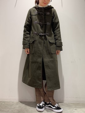 「earth music&ecology（アースミュージックアンドエコロジー）のアイテム（ダッフルコート）」を使った、ゆなすんさん（レディース・158cm）の冬コーディネート