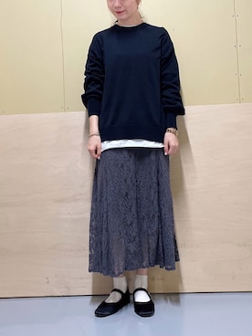 「earth music&ecology（アースミュージックアンドエコロジー）のアイテム（ニット/セーター、ブラック系）」を使った、ゆなすんさん（レディース・158cm）の冬コーディネート