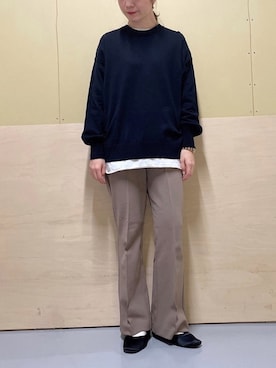 「earth music&ecology（アースミュージックアンドエコロジー）のアイテム（ニット/セーター、ブラック系）」を使った、ゆなすんさん（レディース・158cm）の冬コーディネート