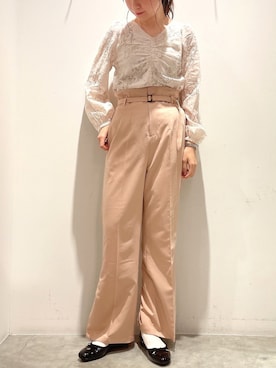 「レースブラウス」｜「アイテム（その他）」を使った、ゆなすんさん（レディース・158cm）の春コーディネート