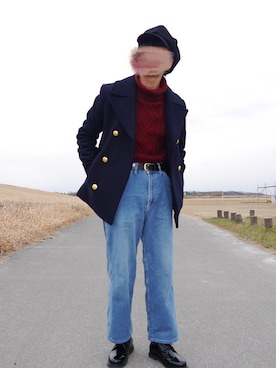 「タックイン」｜「アイテム（ピーコート）」を使った、IKEさん（メンズ・165cm）の冬コーディネート