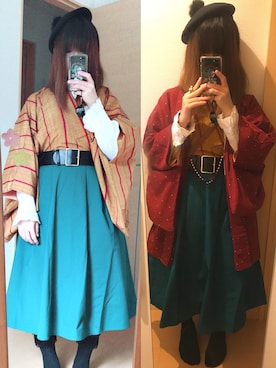 「kimono」｜「アイテム（ハンチング/ベレー帽）」を使った、あっちゃんさん（レディース・153cm）の春コーディネート