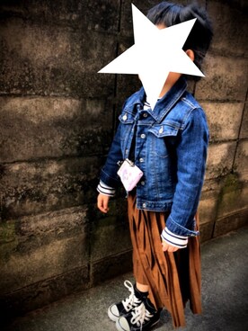 「BRANSHES（ブランシェス）のテレコボーダー長袖Tシャツ（Tシャツ/カットソー）」を使った、othh_lala♪hさん（キッズ・100cm）の冬コーディネート