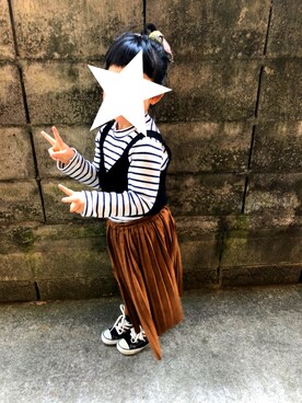 「BRANSHES（ブランシェス）のテレコボーダー長袖Tシャツ（Tシャツ/カットソー）」を使った、othh_lala♪hさん（キッズ・100cm）の春コーディネート