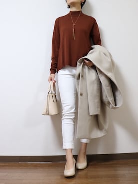 「UNIQLO（ユニクロ）のWOMEN ウルトラストレッチジーンズ（デニムパンツ）」を使った、WADAWAKOさん（レディース・154cm）の冬コーディネート