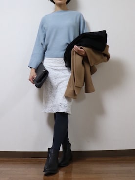 「レーススカート」｜「アイテム（ピーコート）」を使った、WADAWAKOさん（レディース・154cm）の冬コーディネート