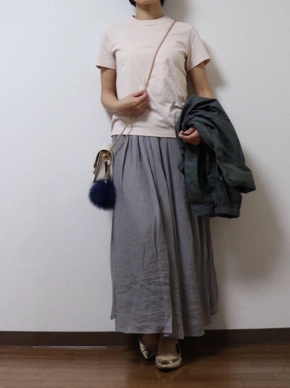「大人カジュアル、わだわこ、プチプラ、UNIQLO、ユニクロ、ユニジョ」｜「GUのアイテム（バレエシューズ、ゴールド系）」を使った、WADAWAKOさん（レディース・154cm）の春コーディネートの1枚目の写真