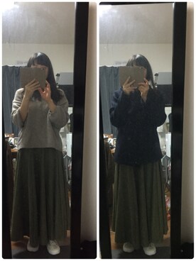 WADAWAKOさんの「スエードフレアロングスカート/タフタスカート」を使ったコーディネート