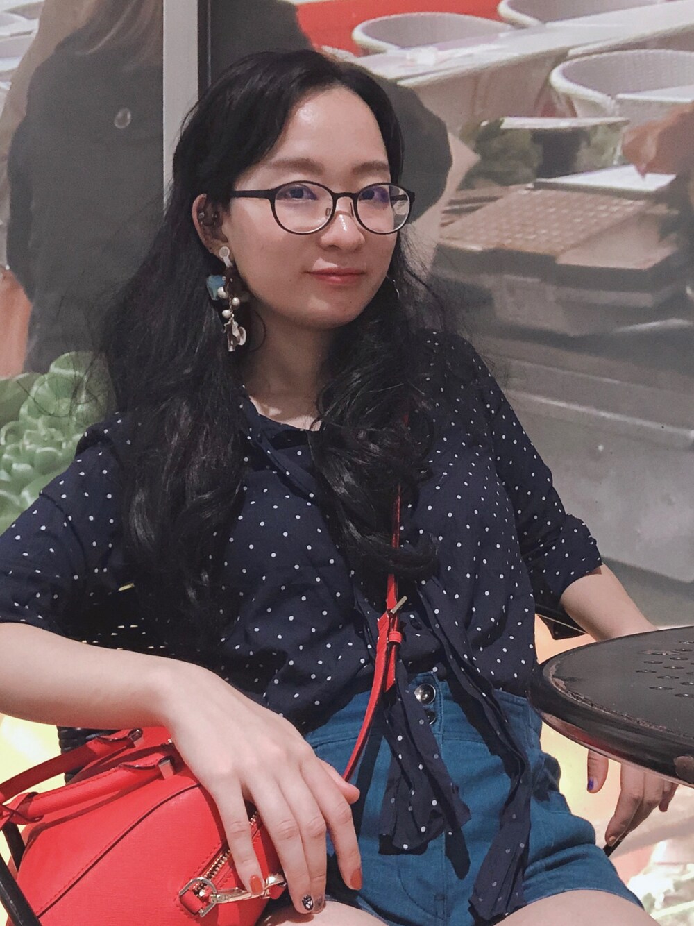 「めがね、メガネ女子、クラシックメガネコーデ、ユニクロコーデ、ユニクロ、GU、GUコーデ、Kate Spade、ストリートカジュアル、ストリート」｜「UNIQLOのアイテム（シャツ/ブラウス、ブルー系）」を使った、素潤SOYUNさん（レディース・162cm）の秋コーディネートの1枚目の写真