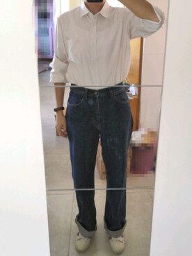 「UNIQLO（ユニクロ）のアイテム（デニムパンツ、ブルー系）」を使った、azou1900さん（レディース・170cm）の秋コーディネート