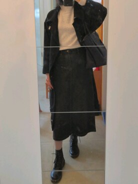 「画风のアイテム（デニムスカート、ブラック系）」を使った、azou1900さん（レディース・170cm）の冬コーディネート