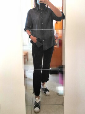 「UNIQLO（ユニクロ）のアイテム（シャツ/ブラウス、ブルー系）」を使った、azou1900さん（レディース・170cm）の春コーディネート