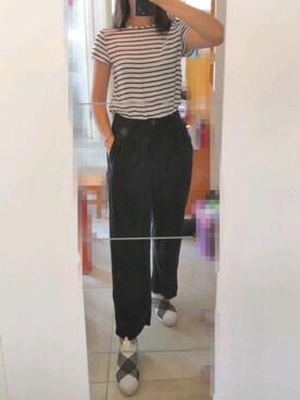 「奶兔星球のアイテム（チノパンツ、ブラック系）」を使った、azou1900さん（レディース・170cm）の春コーディネート