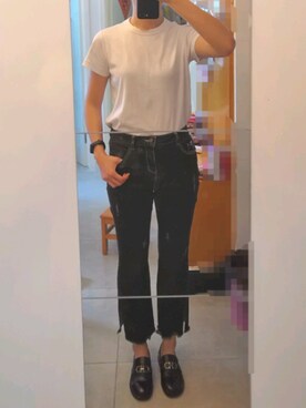 「UNIQLO（ユニクロ）のアイテム（Tシャツ/カットソー、ホワイト系）」を使った、azou1900さん（レディース・170cm）の春コーディネート
