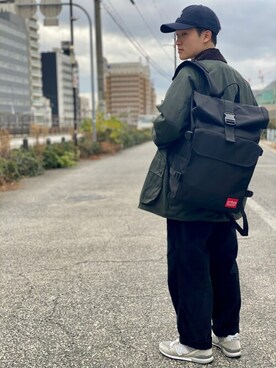 「Manhattan Portage（マンハッタンポーテージ）のSilvercup Backpack　-シルバーカップ バックパック-（バックパック/リュック）」を使った、Manhattan Portage Staffさん（メンズ・165cm）の冬コーディネート