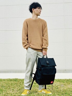 「Manhattan Portage（マンハッタンポーテージ）のSilvercup Backpack　-シルバーカップ バックパック-（バックパック/リュック）」を使った、Manhattan Portage Staffさん（メンズ・173cm）の春コーディネート
