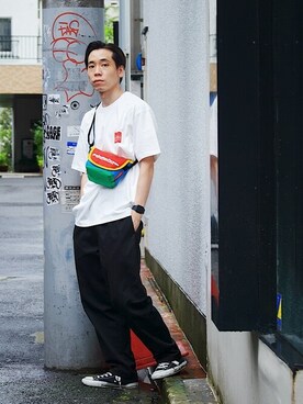 「アイテム（メッセンジャーバッグ、その他）」を使った、Manhattan Portage Staffさん（メンズ・171cm）の夏コーディネート
