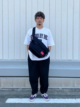 「通学スタイル」｜「アイテム（メッセンジャーバッグ）」を使った、Manhattan Portage Staffさん（メンズ・174cm）の夏コーディネート