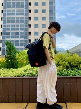 「Manhattan Portage（マンハッタンポーテージ）のSilvercup Backpack　-シルバーカップ バックパック-（バックパック/リュック）」を使った、Manhattan Portage Staffさん（メンズ・180cm）の夏コーディネート