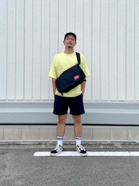 「通学スタイル」｜「アイテム（メッセンジャーバッグ）」を使った、Manhattan Portage Staffさん（メンズ・174cm）の夏コーディネート