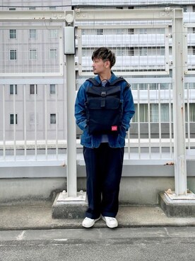 「Manhattan Portage（マンハッタンポーテージ）のSilvercup Backpack　-シルバーカップ バックパック-（バックパック/リュック）」を使った、Manhattan Portage Staffさん（メンズ・174cm）の秋コーディネート